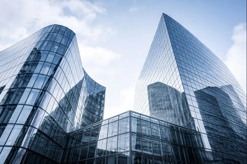Modern office buildings representing SaaS companies and scalable software businesses