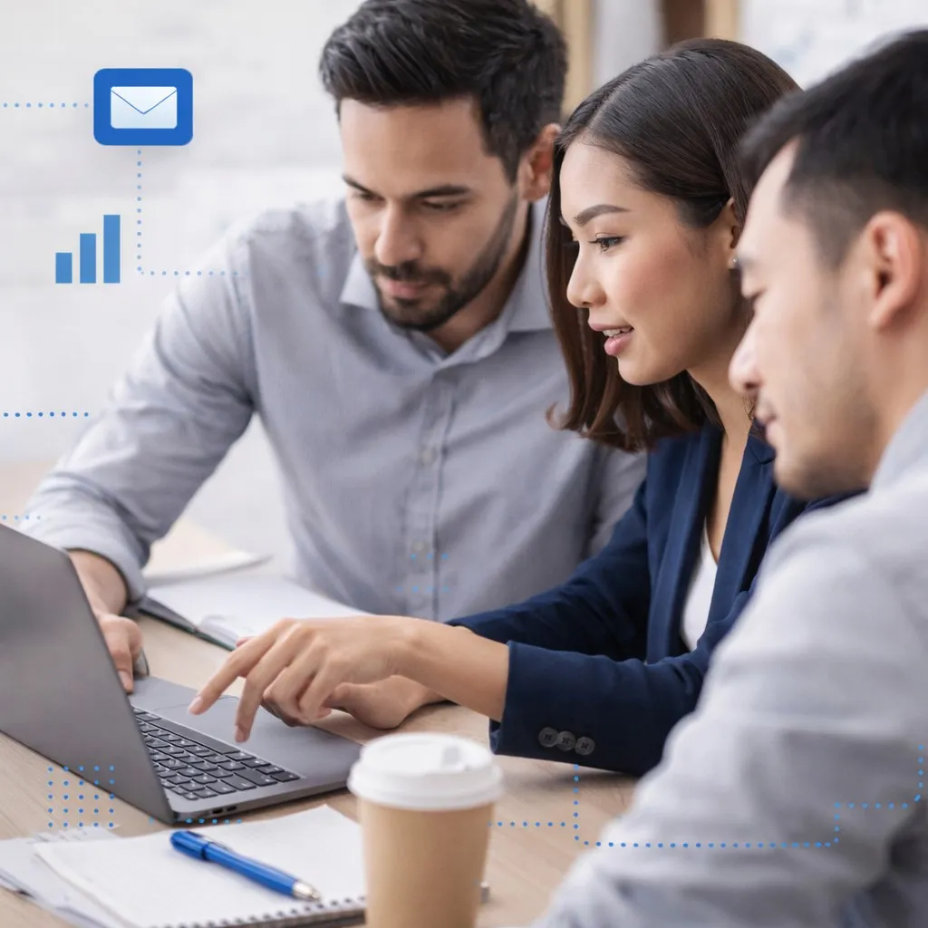 SEO specialists collaborating on strategy and execution using data and research